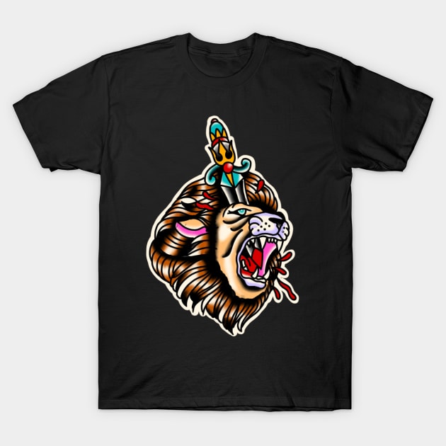 Lion Traditional tattoo T-Shirt by rafaelwolf